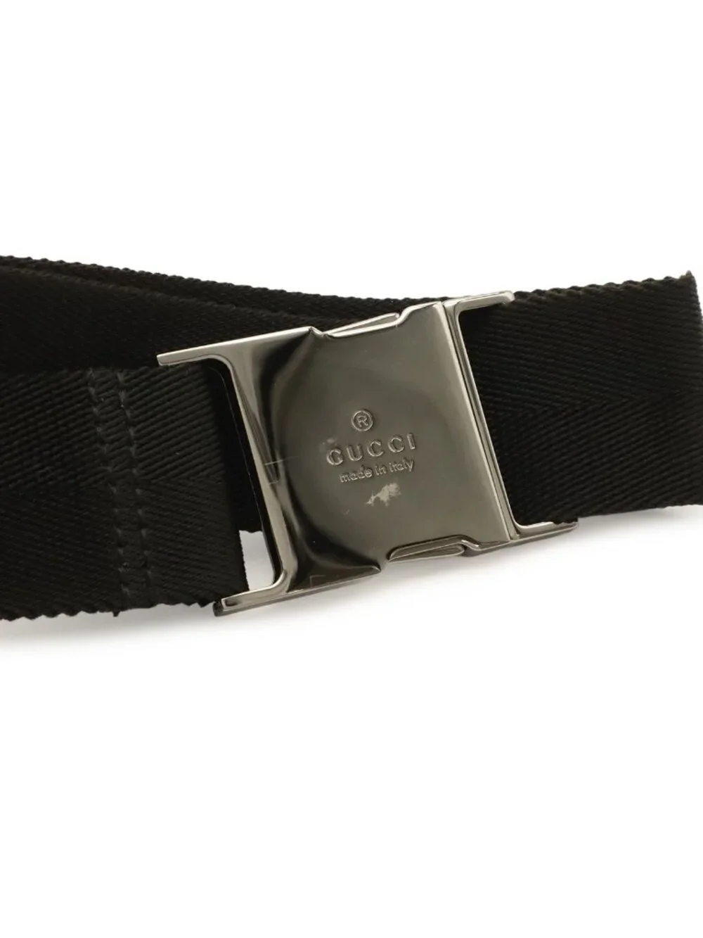 Gucci GG Canvas Belt Bag Waist Pouch Hip Bag Leather Black Silver